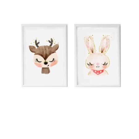 Jeu de 2 tableaux Crochetts 33 x 43 x 2 cm Lapin Cerf 2 Pièces