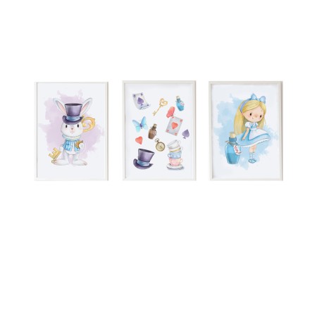 Jeu de 3 tableaux Crochetts Alice 33 x 43 x 2 cm Lapin Chapeau Fille 3 Pièces