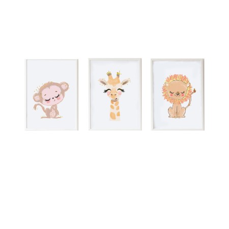 Jeu de 3 tableaux Crochetts 33 x 43 x 2 cm Girafe Lion Singe 3 Pièces