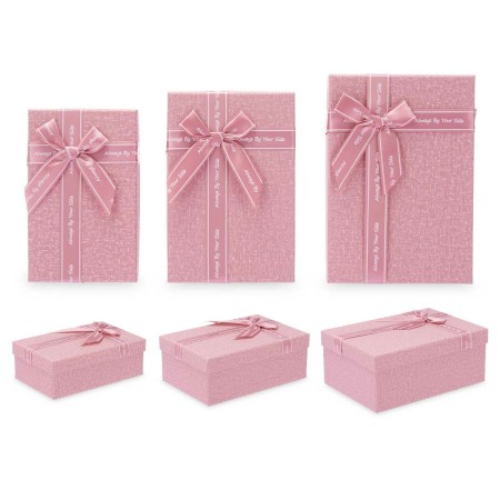 Juego de Cajas Decorativas Rosa Cartón Lazo 3 Piezas