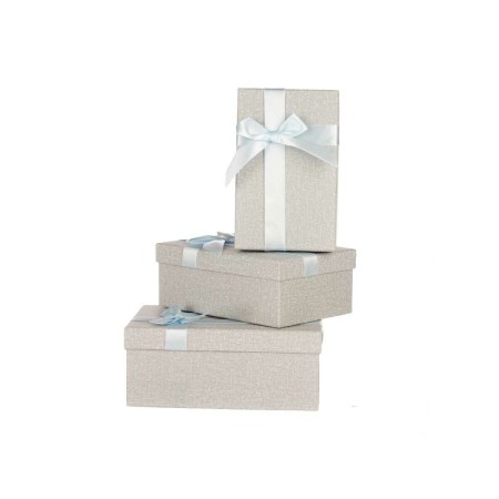 Juego de Cajas Decorativas Gris claro Cartón Lazo 3 Piezas