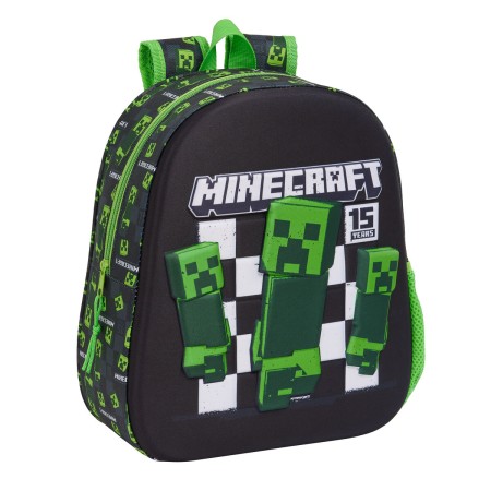 Mochila Escolar 3D Minecraft Negro Verde 27 x 33 x 10 cm