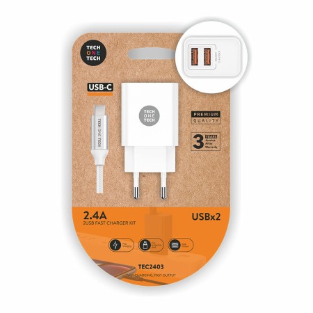 Chargeur Mural + Câble USB-C Tech One Tech TEC2403 Blanc Double