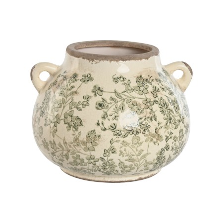 Vase Home ESPRIT Blanc Marron Vert Grès Feuille d'une plante 21 x 20 x 16 cm