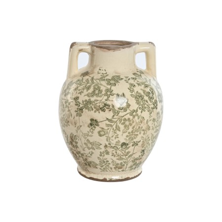 Vase Home ESPRIT Blanc Marron Vert Grès Feuille d'une plante 17 x 17 x 22 cm