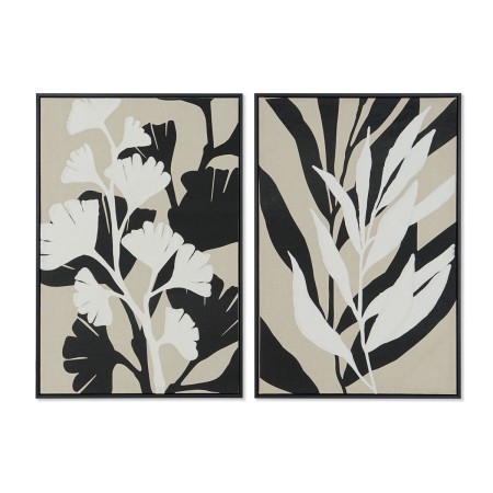 Cuadro Home ESPRIT Blanco Negro Beige Hoja de planta Urbano 63 x 4,3 x 93 cm (2 Unidades)