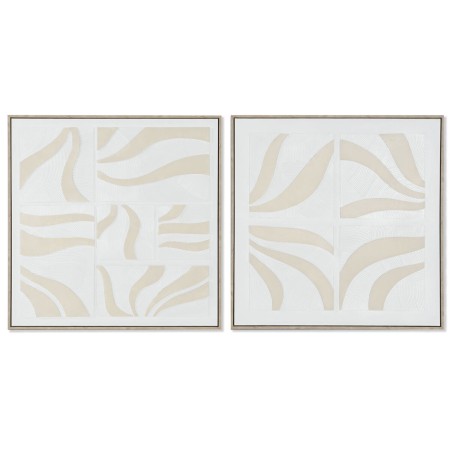 Cuadro Home ESPRIT Blanco Beige Abstracto Escandinavo 83 x 4,5 x 83 cm (2 Unidades)