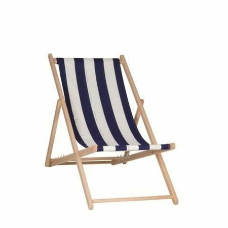 Chaise longue Jardin Prive Cancale Bleu / Blanc Rayures Bois de hêtre (132 x 55 x 35 cm)