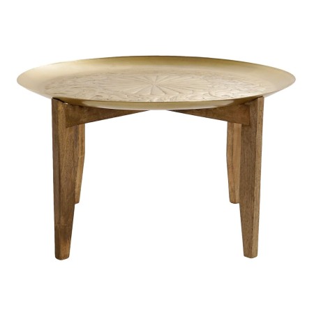 Mesa de Centro Home ESPRIT Dorado Natural Latón Madera de mango 75 x 75 x 44 cm