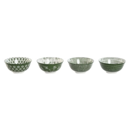 Set de Cuencos Home ESPRIT Blanco Verde Porcelana Shabby Chic 15 x 15 x 7 cm