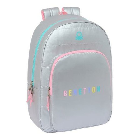 Mochila Escolar Benetton Plateado 30 x 14 x 46 cm Acolchado