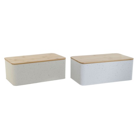 Corbeille à Pain Home ESPRIT Blanc Beige Métal Acacia 33 x 18 x 12 cm (2 Unités)