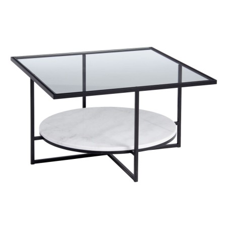 Table Basse Blanc Noir Verre Marbre Fer 80 x 80 x 46,5 cm