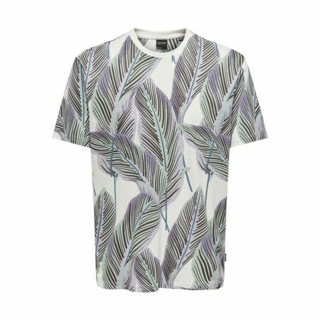 Camiseta de Manga Corta Hombre Only & Sons Onskobe Reg Banana Leaf Azul Blanco