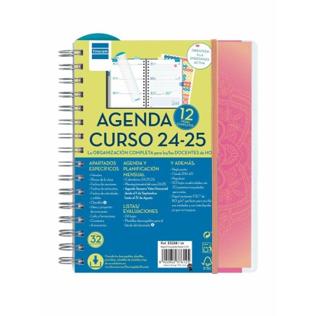 Agenda Finocam Mandala Multicolor Cuarto 15,5 x 21,2 cm 2024-2025 Docente