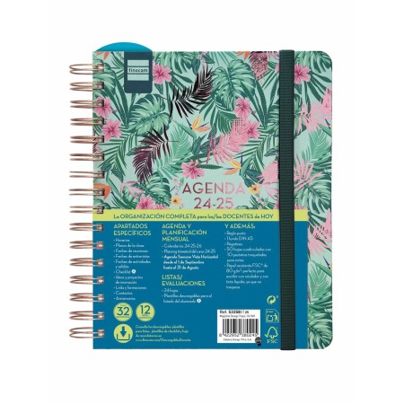 Agenda Finocam Tropic Multicolor Cuarto 15,5 x 21,2 cm 2024-2025 Docente