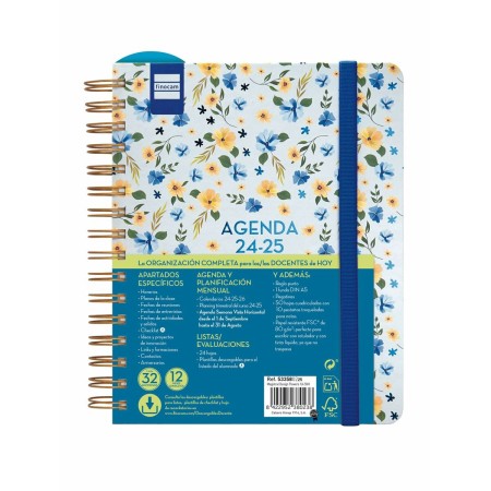 Agenda Finocam Flowers Multicouleur quarto 15,5 x 21,2 cm 2024-2025 Enseignant