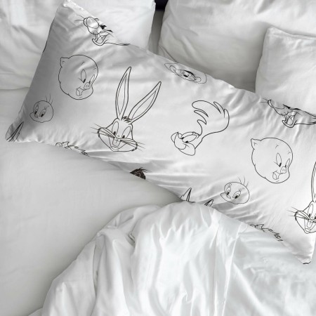 Taie d'oreiller Looney Tunes Blanc Noir Multicouleur 45 x 110 cm 100 % coton