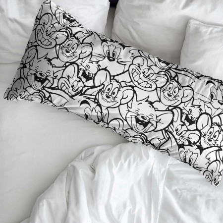 Taie d'oreiller Tom & Jerry Blanc Noir Multicouleur 45 x 110 cm 100 % coton