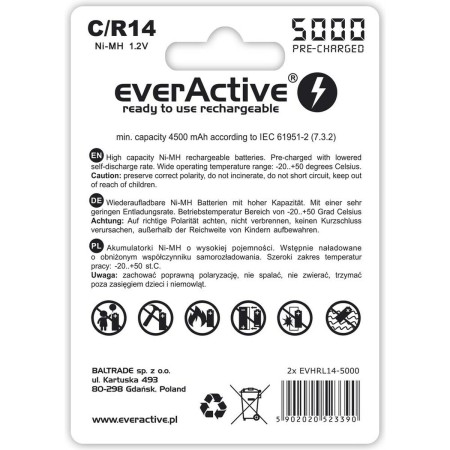 Piles Rechargeables EverActive EVHRL14-5000 1,2 V 5000 mAh