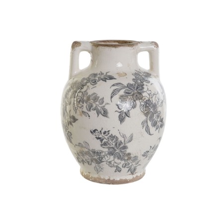 Vase Home ESPRIT Blanc Marron Gris Grès Feuille d'une plante 17 x 17 x 22 cm