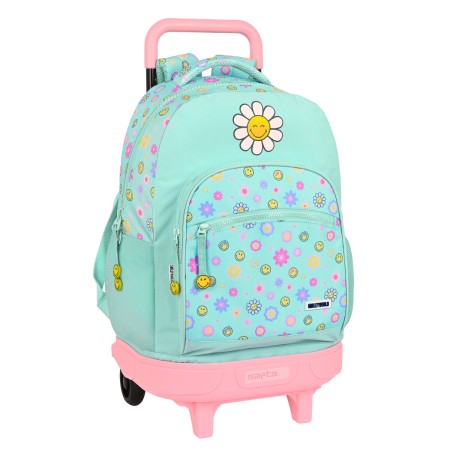 Cartable à roulettes Smiley Summer Fun Turquoise 33 X 45 X 22 cm