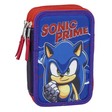 Pochette à crayons triple Sonic Bleu 12,5 x 6,5 x 19,5 cm