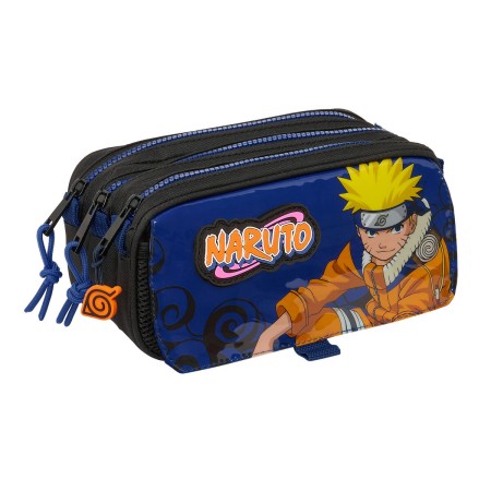 Trousse Fourre-Tout Triple Naruto Ninja Bleu Noir 21,5 x 10 x 8 cm