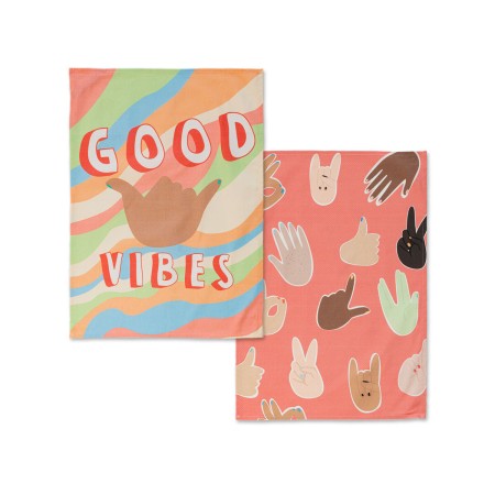 Tissu de cuisine HappyFriday Aware Good Vibes Multicouleur 70 x 50 cm (2 Unités)