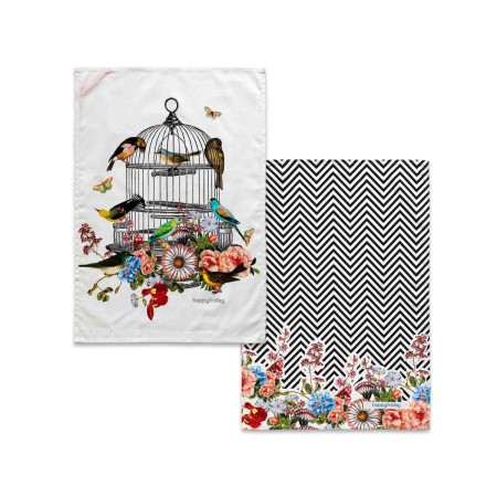 Tissu de cuisine HappyFriday Hanging Garden Multicouleur 70 x 50 cm (2 Unités)