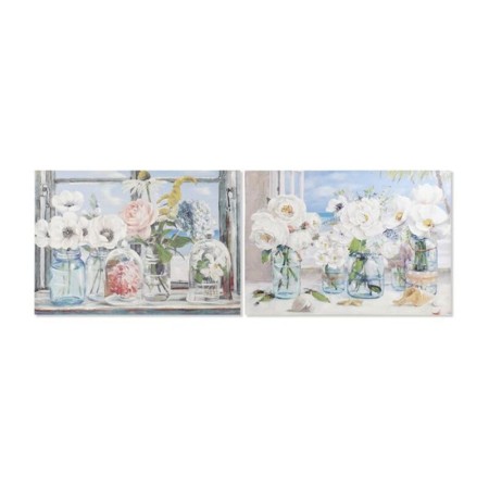 Cadre DKD Home Decor Fleurs Bois (2 pcs) (100 x 3 x 70 cm)