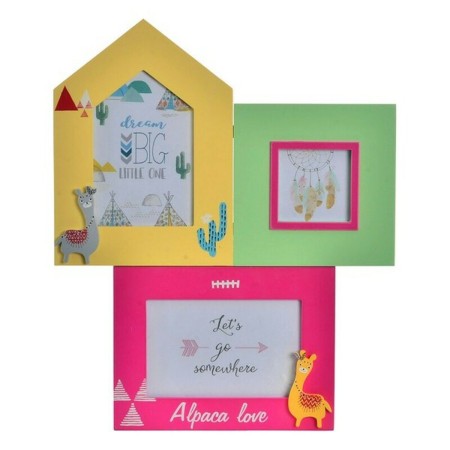 Cadre photo DKD Home Decor Alpaca Love Rouge Bois Vert Jaune Enfants Lama (30,5 x 1,5 x 37 cm) (12 Unités)