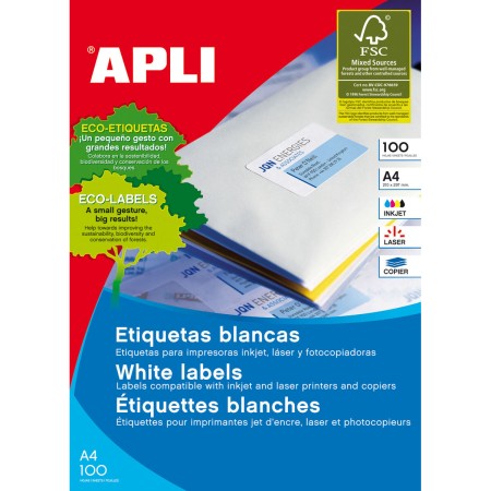 Etiquetas adhesivas Apli 01279 100 Hojas 105 X 74 mm Blanco