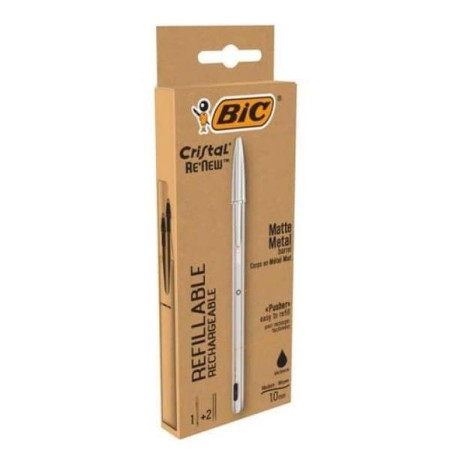 Boligrafo de tinta líquida Bic Cristal Renew Negro Multicolor Plateado (1 unidad)