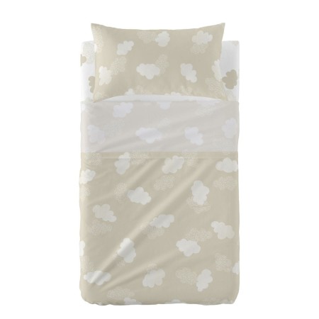 Juego de Sábanas HappyFriday Basic Kids Clouds Beige Cuna de Bebé 2 Piezas