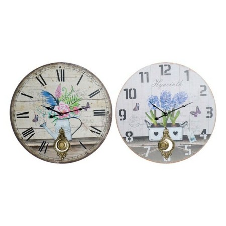 Horloge Murale DKD Home Decor Fleurs Métal Bois MDF (2 pcs) (58 x 2 x 58 cm)