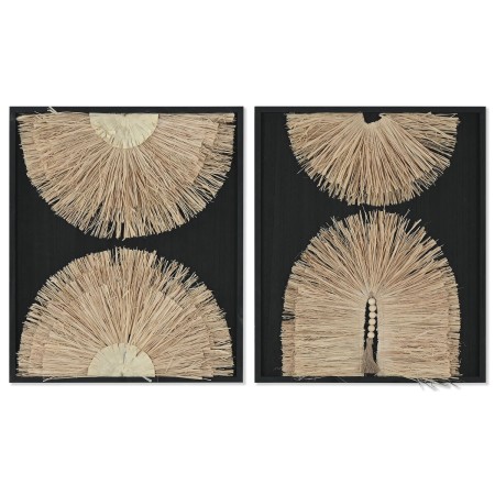 Lienzo Home ESPRIT Negro Natural Moderno Boho 50 x 3 x 60 cm (2 Unidades)