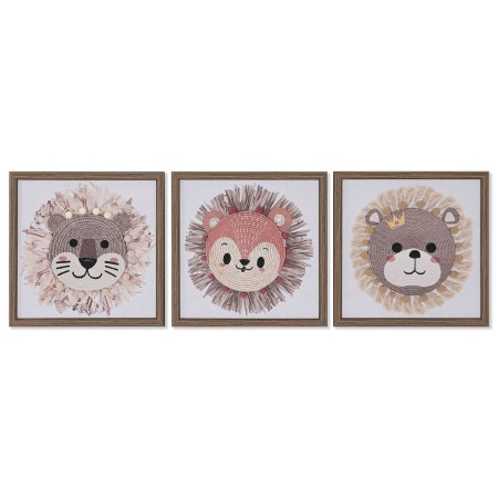 Toile Home ESPRIT Blanc Naturel Enfant animaux 30 x 2,6 x 30 cm (3 Unités)