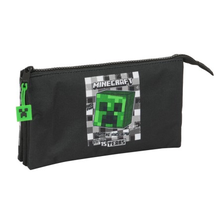 Portatodo Triple Minecraft Negro Verde Gris 22 x 12 x 3 cm