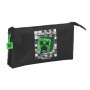 Trousse Fourre-Tout Triple Minecraft Noir Vert Gris 22 x 12 x 3 cm