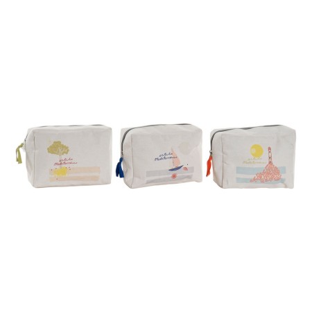 Trousse de toilette DKD Home Decor Blanc Polyester méditerranéen Toile (3 pcs) (20 x 8 x 14 cm)