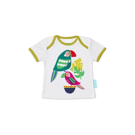 T shirt à manches courtes Enfant HappyFriday Moshi Moshi Pretty Parrots Multicouleur 6-9 Mois