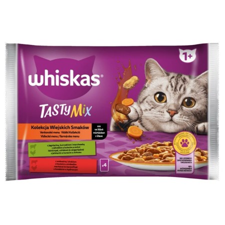 Aliments pour chat Whiskas Tasty Mix Poulet Veau Agneau Oiseaux Carotte 4 x 85 g