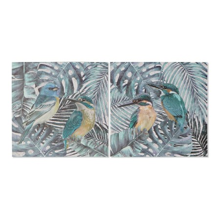 Cadre DKD Home Decor S3013639 Toile Oiseaux Tropical Feuille d'une plante (40 x 1,8 x 40 cm) (2 Unités)