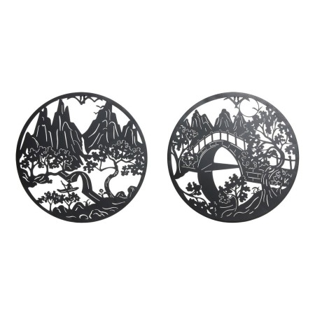 Figurine Décorative DKD Home Decor Paysage Oriental Métal (2 pcs) (40 x 1 x 40 cm)