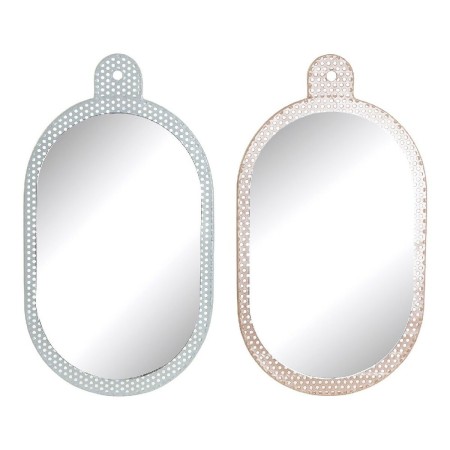 Miroir mural DKD Home Decor Blanc Rose Métal Verre (2 pcs) (22 x 1.5 x 40 cm)