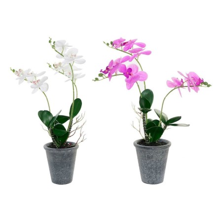 Plante décorative DKD Home Decor Blanc Gris Tissu Grès Lila (2 pcs) (30 x 22 x 51 cm)