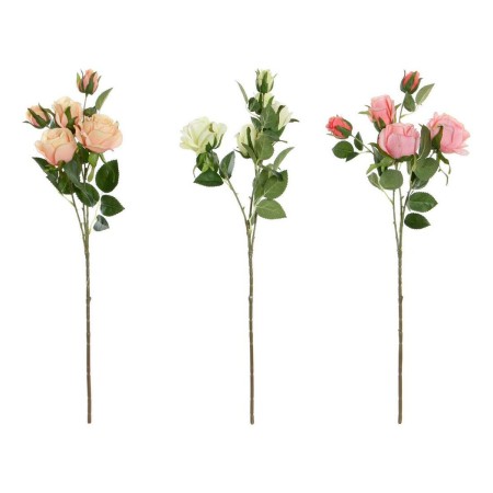 Fleurs décoratives DKD Home Decor Blanc Orange Rose Tissu Polyéthylène (3 pcs) (9 x 9 x 66 cm)
