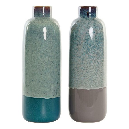 Vase DKD Home Decor Bleu Vert Porcelaine Boho (2 pcs) (12 x 12 x 35 cm)