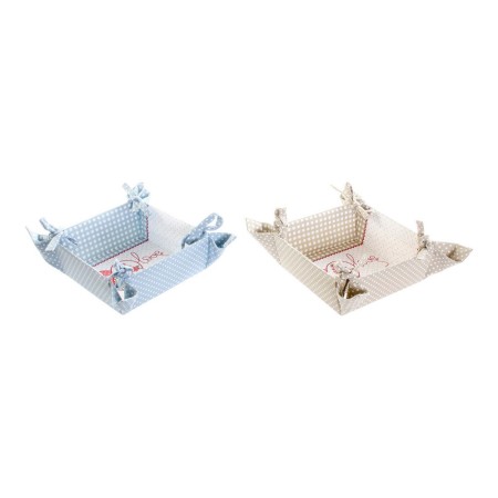 Panier DKD Home Decor Love Bleu Beige Coton (2 pcs)